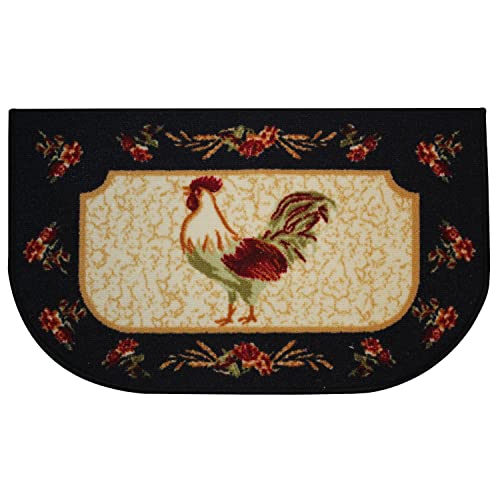 Kashi Home Kitchen Rug, Printed Area Rug, Durable Floor, Door Mat, Farmhouse Non-Slip Carpet Latex Backing Beautiful Design Rooster 3Pc Set (2 18X30 D Shape & 1 20X40) #TOP5