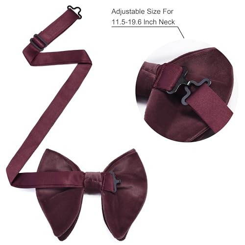 Image of GUSLESON Mens Solid Plaid Velvet Pre-tied Adjustable Bow Tie and Pocket Square Cufflink Set with Gift Box