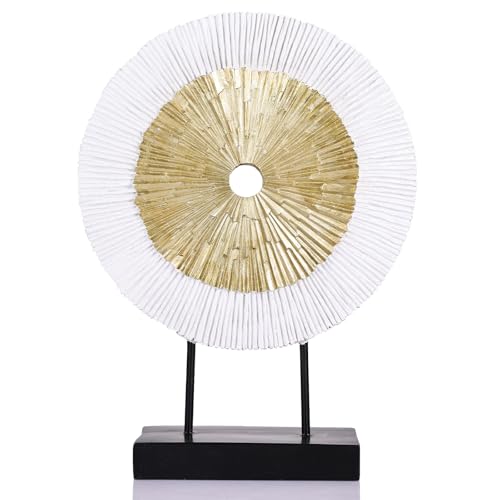 oliruim 12" Tall Abstract White Gold Round Sculpture - Unique