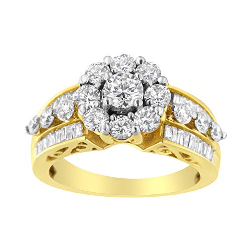 Haus of Brilliance 14kt Yellow Gold 2 cttw Brilliant Round-Cut and Baguette Diamond Floral Cocktail Bridal Ring (H-I Color, SI1-SI2 Clarity) - Size 7
