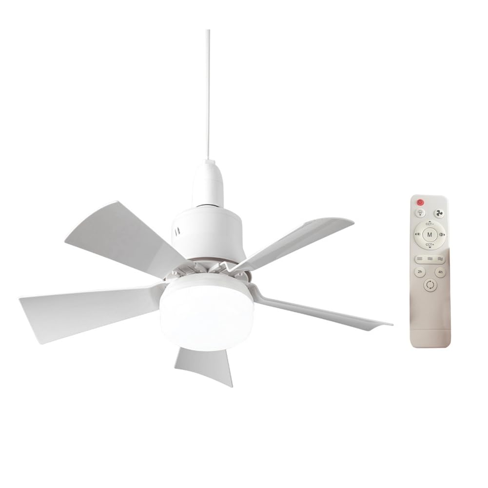 Stroagymoon Socket Fan With Light and Remote - E27 Base Ceiling Fixture for Bedroom Kitchen - Small, Easy to Install