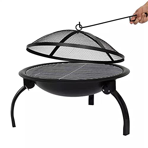 Brasero Exterieur 21Inch Chauffage de Gril En Bois Forme Ronde de Brasero En Fer À Repasser Terrasse de Jardin Fire Bol Cheminée Adapté Au PARC de Plage de Terrasse de Jardin