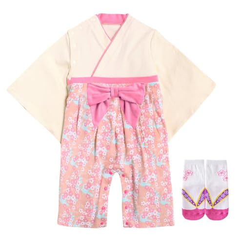 [Augelute] 袴ロンパース 靴下セット 前開き 女の子 ベビー 70 さくら