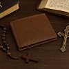 Real Genuine Leather RFID Blocking Wallets Mens Wallet Bifold Classic Engraved Logos (Cross)