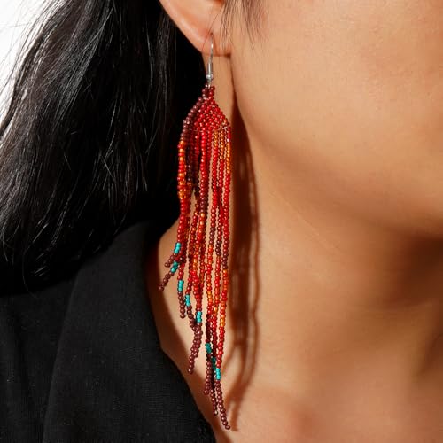 Beaded Tassel Dangling Earrings For Women,Boho Long Festive Jewelry Design Drop Summer jewelry Gifts.2