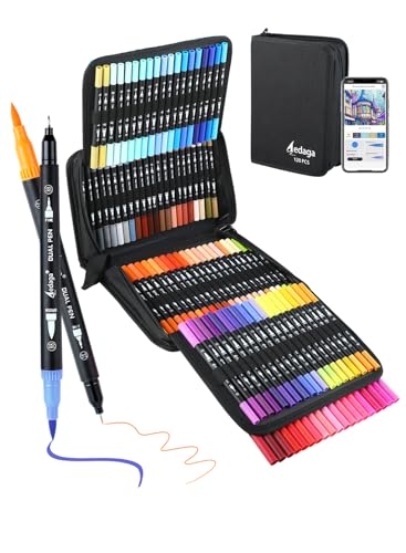 AEDAGA 120 Colors Numbered Dual Tip Brush Pens with Free App, Fine and Brush Tips Pens for Adults, Coloring Markers for Coloring Book Bullet Journaling Note Taking Planner Hand Lettering