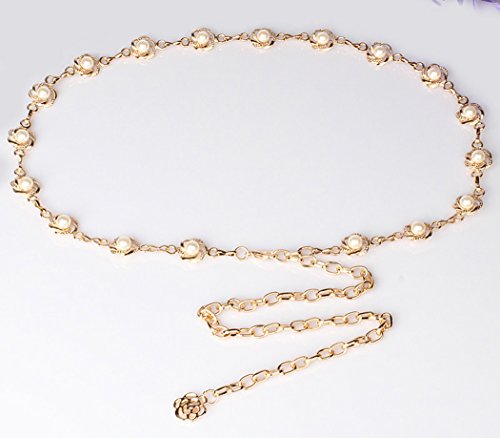 Women's Metal Chain Flower Pearl Belts Gold Silver2