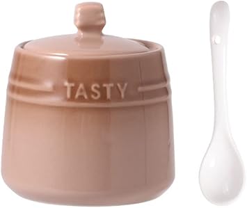 Colorful Ceramic Seasoning Jar Sugar Bowl with Lid Spoon