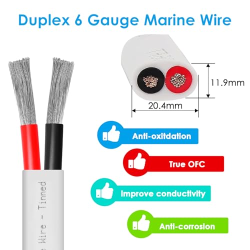 image for Kimbluth 6 Gauge Duplex Marine Wire Tinned Copper Boat Cable, 30ft 6 A