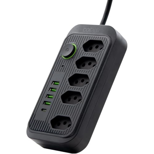 Extensão Tomada, Régua Tomada, Régua de Energia, 5 Tomadas, 4 Interfaces USB, 1 Porta USB Tipo-C, Ca