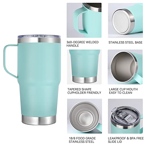 Abbrevi 20 Oz Stainless Steel Tumbler With Handle Metal Insulated Coffee Travel Mug With Handle Double Wall Tumbler Cup With Handle And Lid, Mint Green 1 Pack #TOP2