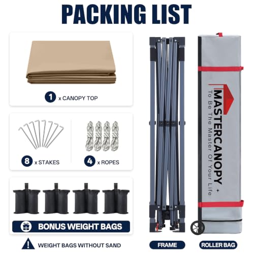 Image of MASTERCANOPY 10x10 Durable Pop Up Canopy Tent with Roller Bag, Khaki