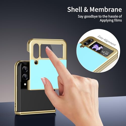 Coque Samsung Flip 3 bleu ciel pliable protection charnière or - 2