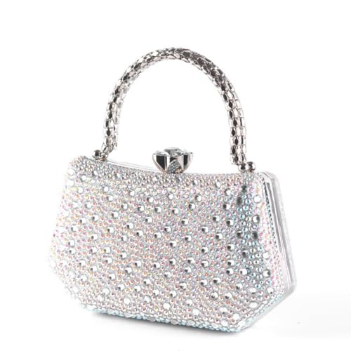Sac de soirée en cristal blanc Zweig & Ewigkeit avec poignée en métal