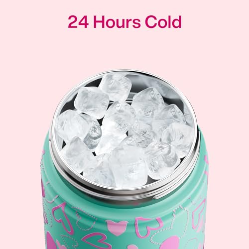 Image of ENCOOL Insulated Water Bottle with Straw Stainless Steel Water Bottle, Leak-Proof, BPA-Free, Keeps Cold for 24 Hours for Sports, Travel, School (26 oz, Sweet Hearts Violet x Mint)