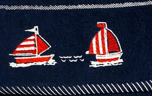Riggs 100% Cotton 3 Pack Sail Boat Design Kitchen Hand Tea Towels in Navy Blue