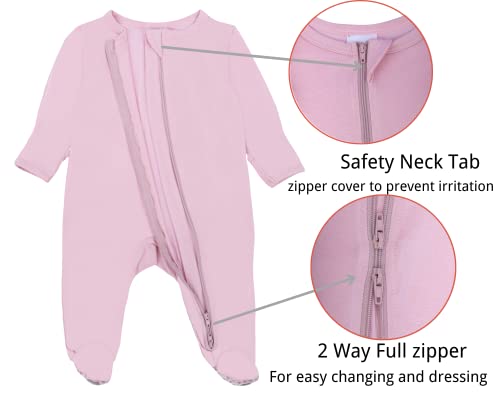 GUISBY Baby Girls\'One-piece Footies, Rayon Zipper Pajamas, Long Sleeve Outfits Sleep and Play Pink Purple - Thumbnail 4