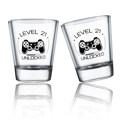 BCnmviku 2Pack Shot Glasses 50th Birthday Gifts for Men Women Beer Glass – Funny 50 Year Old Presents - 1.5 oz Pint Glasses Party Decorations Supplies (Level 21 Unlocked)