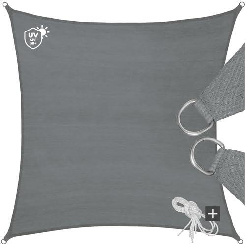 tectake® Tenda a Vela Solare Quadrata, Protezione Raggi UV 50+, Telo Ombreggiante Giardino, Tenda Parasole Terrazzo, Vela Ombreggiante Esterno - Grigio, 3 x 3 m