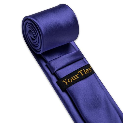 Image of YourTies Skinny Ties for Men Satin 2.4 inch Slim Necktie with Pocket Square Tie Clip Set Solid Color Wedding Party Business