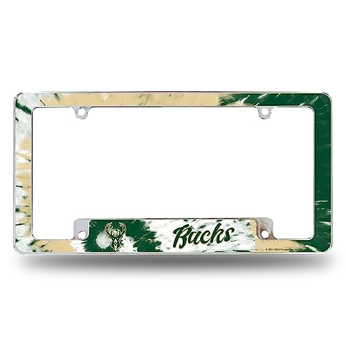 Rico Industries NBA Milwaukee Bucks Tie Dye 12" x 6" Chrome All Over Automotive License Plate Frame for Car/Truck/SUV