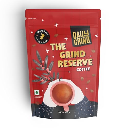 Image of Daily Grind Reserve Instant Coffee Powder 100g | 70% Coffee & 30% Chicory Blend with Strong Taste | Medium Roast | South Blend Instant Coffee for lattes, mochas, Frappes, Cold Coffees