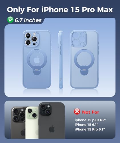 Image of FNTCASE for iPhone 15 Pro-Max Case: [360 Spin Magnetic Stand] [Compatible with Magsafe] [Screen Protector] Translucent Matte Military Grade Shockproof Full Camera Protective Phone Cover - Light Blue