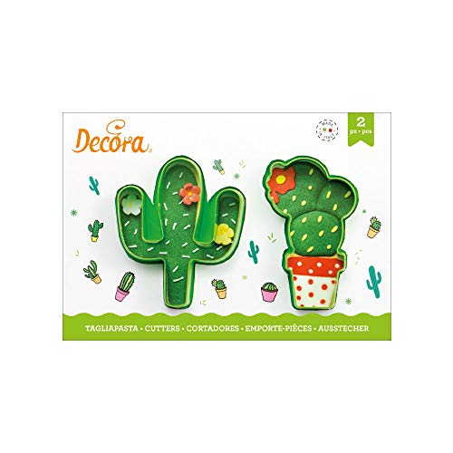 Decora 0255072 Set 2 Tagliapasta Cactus, In Plastica, Il Kit Ideale per Creare Decorazioni in Pasta di Zucchero o di Gomma, Made in Italy, Design originale. Confezione da 2 pezzi.