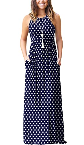 Image of EUOVMY Women's Sleeveless Dress Casual Plain Loose Summer Long Maxi Dresses with Pockets