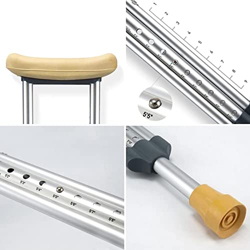 Muletas de aluminio estándar SilteD (1 par), muletas con amortiguador para las axilas con soporte para el brazo, muletas ligeras ajustables en altura para niños, jóvenes y adultos (tamaño: adulto alto