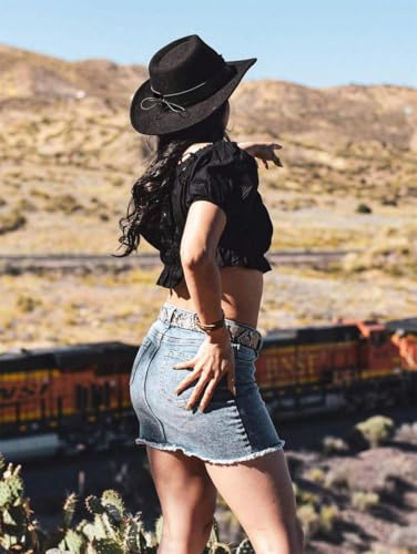 Image of Wide Brim Men and Women's Western Cowboy Hat Fedora-Jazz-Hat with Bull Head Band Decoration