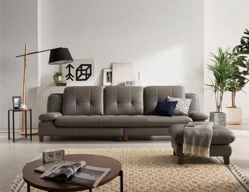 Image of Fabrique Lucida Leatherette Diligent 4 Seater Sofa Set with Puffy | Premium Luxuries Standard & Comfortable Furniture Perfect for Home Guests Office & Living Room, Bedroom, Hall | Grey1