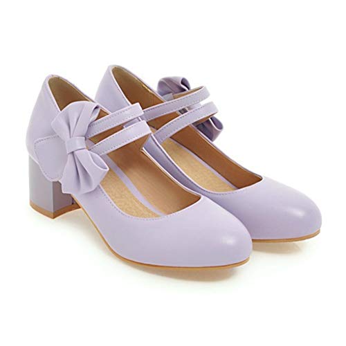 MIOKE Women's Chunky Mid Block Heel Mary Jane Pumps Round Toe Sweet Bows Comfy Wedding Evening Dress Shoes2