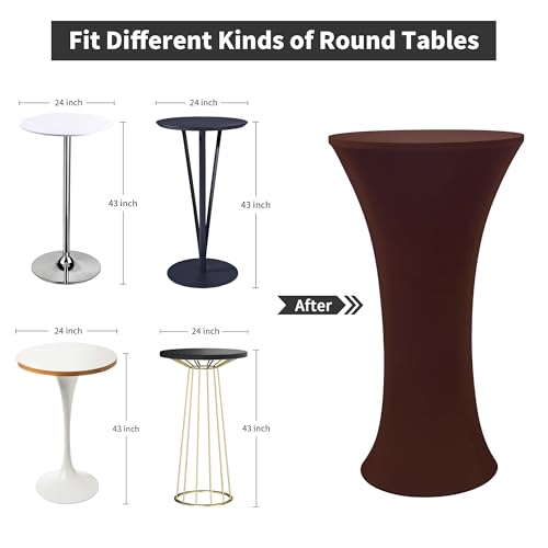 Wolkemer 4PCS 24x43 Inch Brown Round Cocktail Tablecloth Fitted Highboy Stretch Cocktail Table Cover for Banquet Bar Party Pub Wedding Indoor Outdoor by Wolkemer - Used condition - Image 4