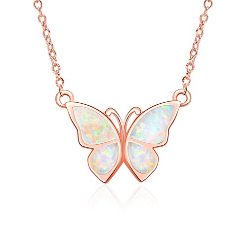 Winnicaca Butterfly Necklace Sterling Silver Rose Gold Opal Butterfly Jewelry Opal Butterfly Necklace Butterflies Gifts For Women Teens Birthday Anniversary #TOP10