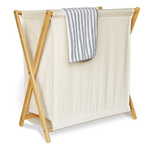 Bellglee Collapsible Bamboo Wood Laundry Hamper, Wooden X Frame Foldable Laundry Basket, Clothes Sorter Organizer With Linen Canvas Laundry Bag For Bedroom Or Bathroom #TOP24