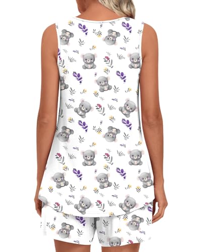Image of LONGYUAN Womens Sleeveless Pajama Set Soft Summer Lounge Shorts Tank Top Sleepwear with Pockets 2 Piece Set M-3XL