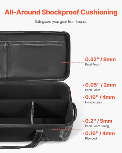 Image of VEVOR Studio Equipment Trolley Case, 46.46 x 14.57 x 11.81 in / 118 x 37 x 30 cm, Rolling Camera Bag, Carrying Bag with Wheels Straps Padded Compartment Handle, for Light Stands, Tripods, Telescopes