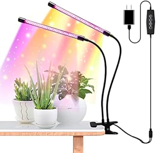 Juhefa Plant Grow Light, Full Spectrum Dual-Head 60 LED Clip-on Plant Lamp for Indoor Plants Seedlings Succulents,3 Modes & 5-Level Dimmable,Auto On/Off Timer 4H/8H/12H