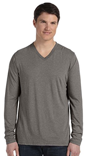 Bella + Canvas Unisex Jersey Long-Sleeve V-Neck T-Shirt XL GREY TRIBLEND