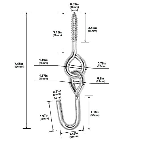 Rooity Hammock Hooks & Hangers,2 Packs,Galvanized,Heavy Duty Anti-Rust Steel Accessories,Eye Bolt Screws Hanging Kit Hardware For Trees,Yoga Hammocks,Swing,Hammock Chair,Indoor,Outdoor #TOP1