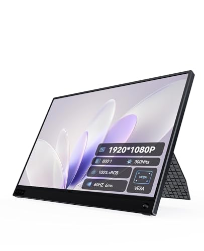 UWH 15.6 inch Portable Screen Extended Monitor HDR 1920 * 1080P 16:9 300cd/ Type-C HDMI Micro-USB Portable Travel Monitor with Built-in Stand Suitable for Laptop PC Phone Game Consoles