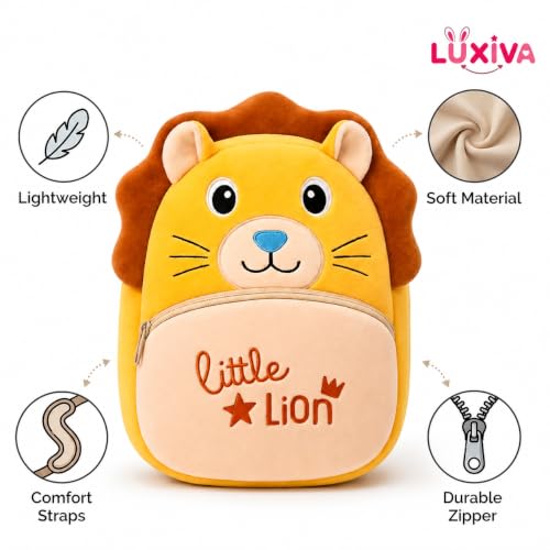 Image of Cartoon Plush Kids School Bag 2-6 Years | Soft Toy Backpack for Boys & Girls | Toddler Nursery Preschool Bag | Lightweight Adjustable Straps