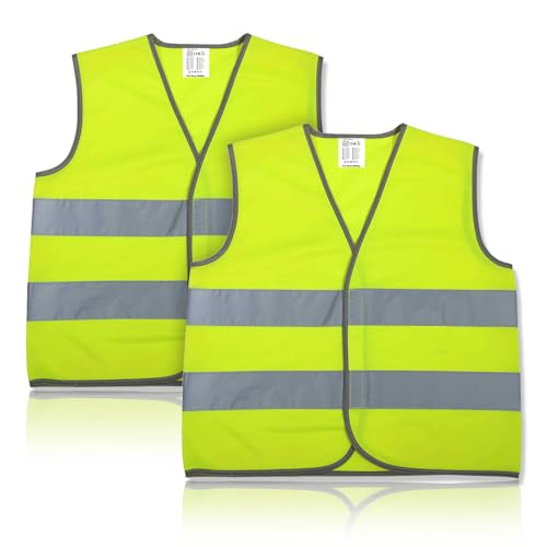 Terilamy 2 Pack Hi Vis Vests for Kids, High Visibility Reflective Vest, School Safety Vest, Yellow High Vis Jacket with Reflective Strips for Kids Girls Boys Outdoor Traffic Work, Construction - S