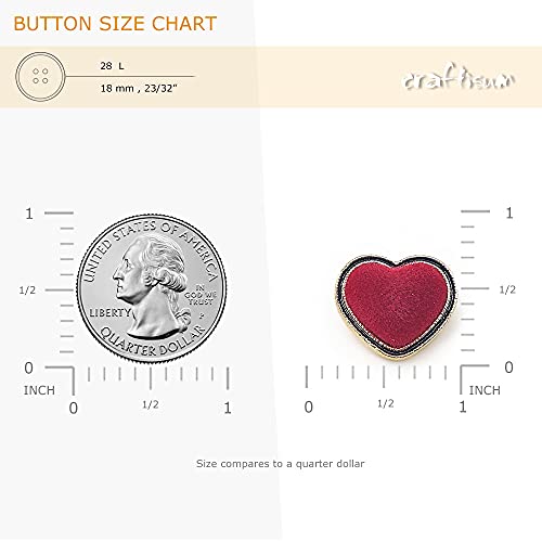 Craftisum Red Velvet Heart Metal Base Sewing Shank Buttons 20 Pcs - 18Mm, 23/32" #TOP1