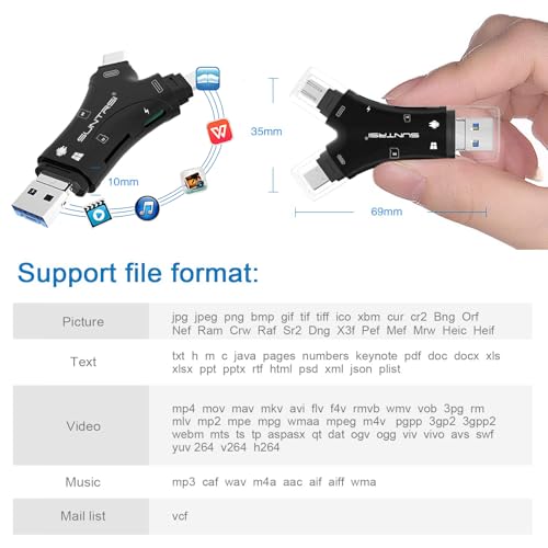 image for SUNTRSI SD Card Reader for iPhone/ipad/Android/Mac/Computer/Camera,4 i