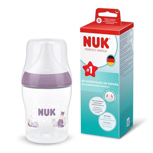 NUK Perfect Match Biberón | 0+ meses | 150 ml | Biberón anticólicos | PP | Indicador de control de temperatura | Hipopótamo | 1 unidad