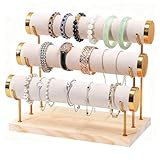 Joyseedi 3-Tier Armbandhalter aus Samt mit Holzsockel–Abnehmbare Schmuckhalterung für Armbänder Uhren Haarschmuck, Multifunktional Schmuckhalter Display Elegant und funktional als Geschenk