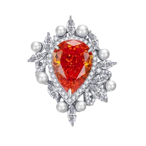 Bague perle orange 11x15mm en argent S925 avec diamants carbone durables