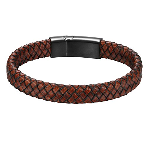 Flongo Bracciale da uomo bracciale in pelle nero